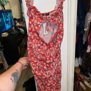 Orange floral off shoulder dress
